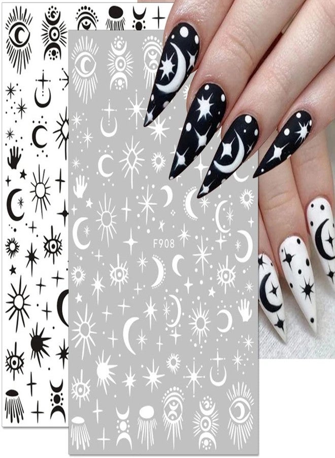 LRKNNO 10 Sheets Gothic Nail Stickers 3D Self-Adhesive Snake Nail Art Stickers Black White Rose Flower Eye Fishbone Star Moon Design Nail Art Decorations Butterfly Nail Decals for Women Acrylic Nail Supplies - Image 5